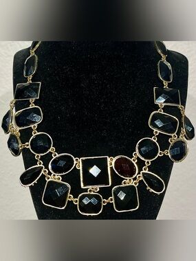 Diva Gold-Tone Black Faceted Statement Necklace